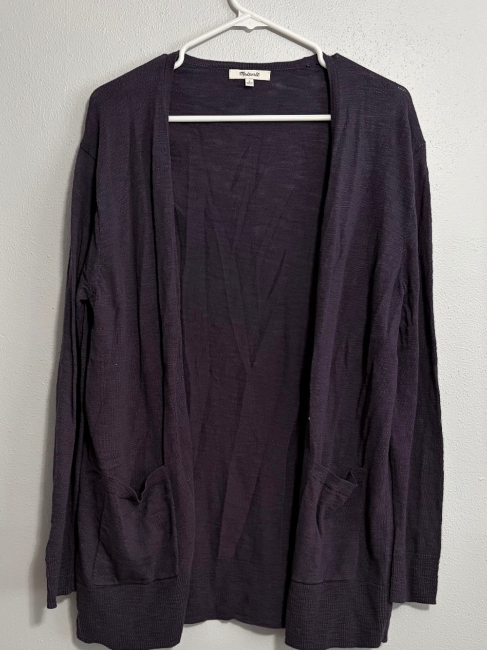 Madewell Dark Purple Cotton Blend Long Open Cardigan S